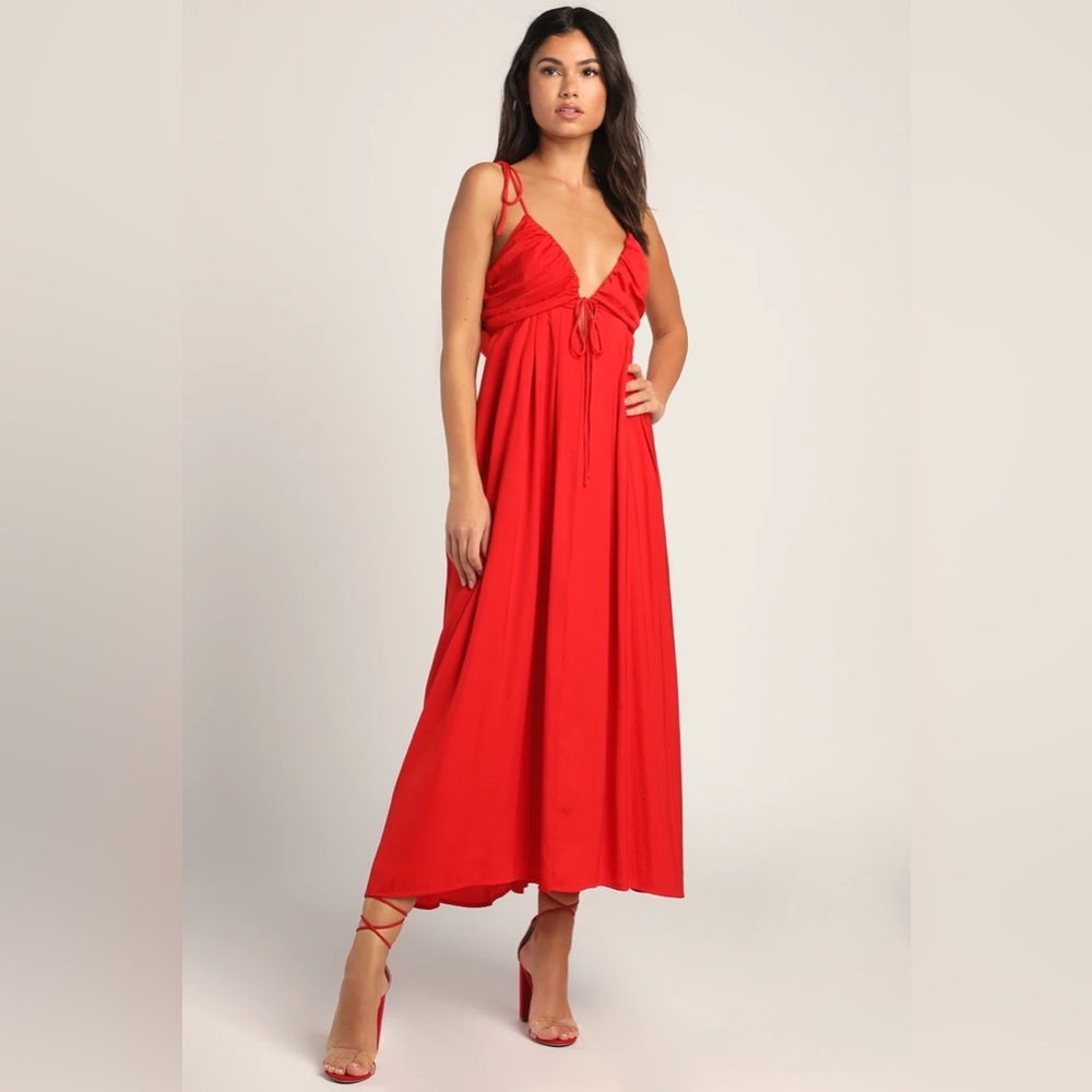 NWT satin Red midi dress with tie straps
